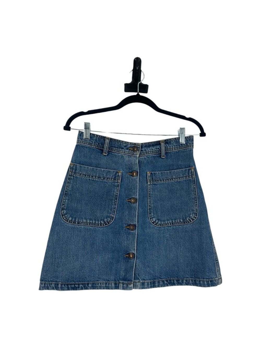 Zara Denim Mini Skirt Small Blue Wash Button Front A Line 70s Utility Pockets